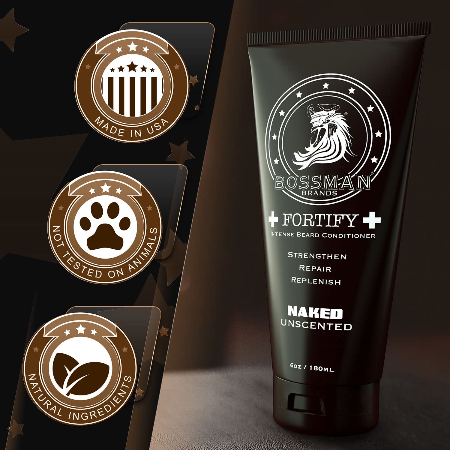 Bossman Fortify Intense Beard Conditioner to Grow, Thicken, Moisturize and Protect Your Beard (Naked)